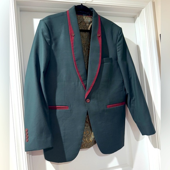 Kimono Kollection Other - Dark Green Bespoke Nigerian-Made Suit Jacket with Paisley Print Lining